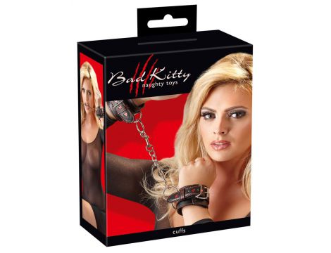 Kajdanki erotyczne Bad Kitty czarne z czerwonymi serduszkami