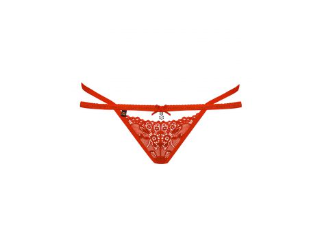 Koronkowe stringi otwarte z kokardką Obsessive S/M - 3