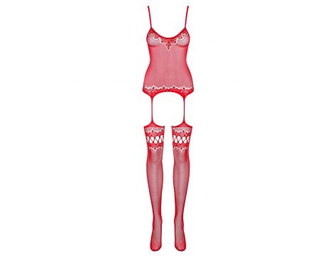 Bodystocking Obsessive F214 kwiatowy czerwony S/M/L - 2