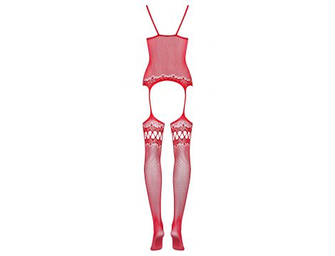 Bodystocking Obsessive F214 kwiatowy czerwony S/M/L - 3