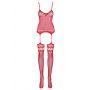 Bodystocking Obsessive F214 kwiatowy czerwony S/M/L - 3