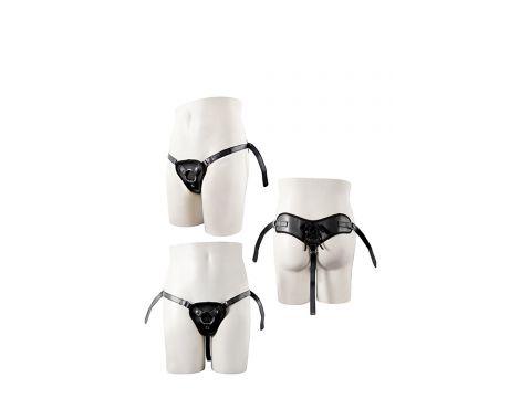 Uprząż strap on czarna PU z dwoma pierścieniami NMC - 4