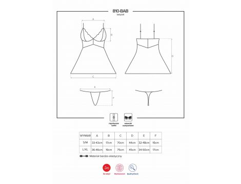 Babydoll koronkowy z stringami Obsessive czarna S/M - 6