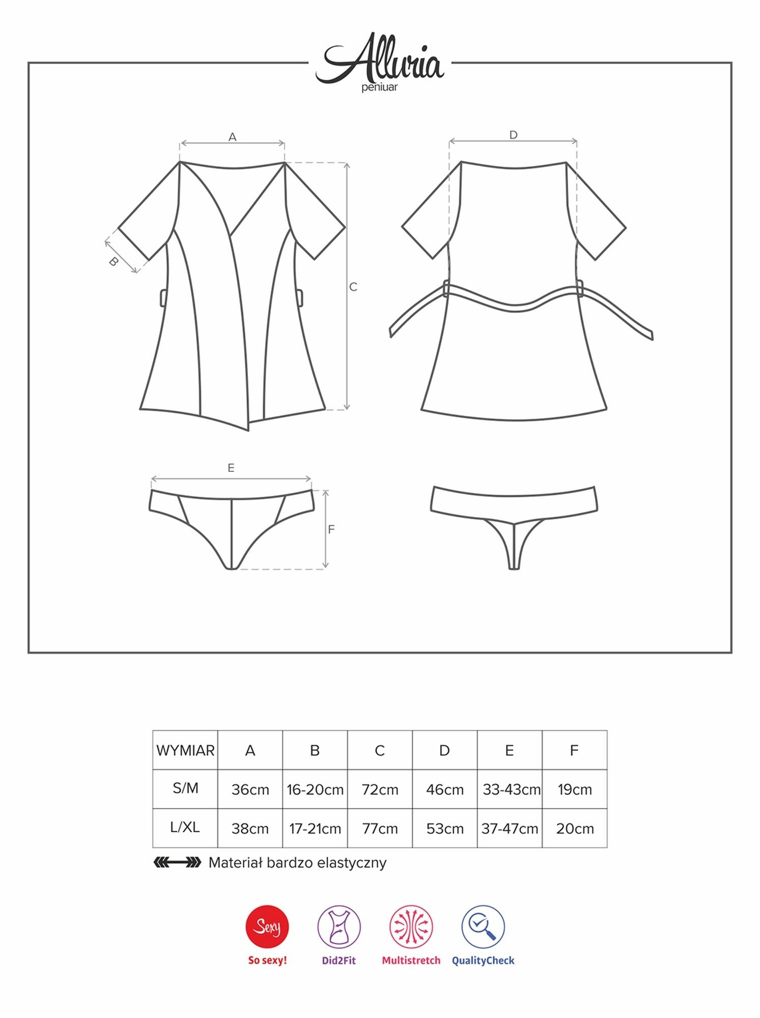 prześwitujący peniuar stringi komplet alluria s/m