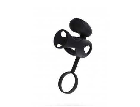 Wibrujący pierścień na penisa z stymulacją łechtaczki Black & Red 14,5 cm - 2