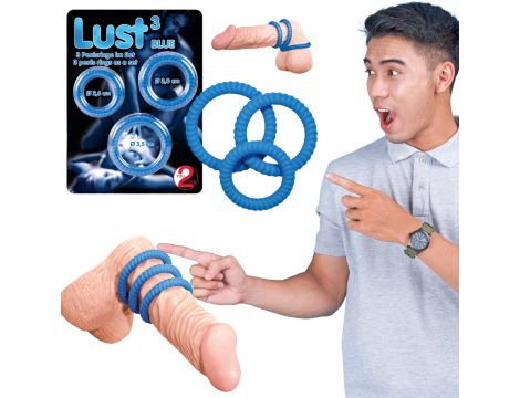 Pierścienie erekcyjne Lust 3 rowkowane silikonowe niebieskie You2Toys