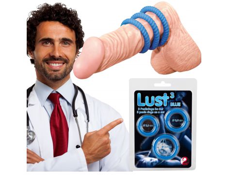 Pierścienie erekcyjne Lust 3 rowkowane silikonowe niebieskie You2Toys - 2