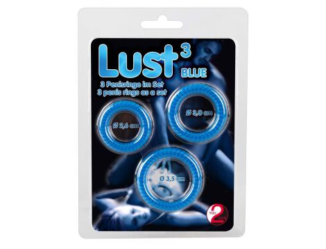 Pierścienie erekcyjne Lust 3 rowkowane silikonowe niebieskie You2Toys - 11