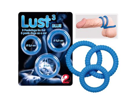 Pierścienie erekcyjne Lust 3 rowkowane silikonowe niebieskie You2Toys - 8