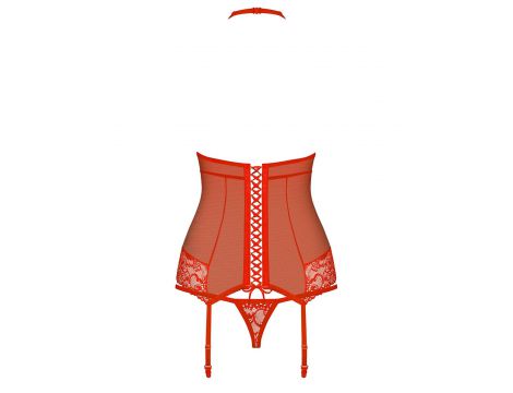 Gorset i stringi Obsessive czerwony koronka S/M - 2