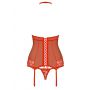 Gorset i stringi Obsessive czerwony koronka S/M - 3