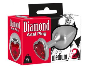 Korek analny Diamond aluminium You2Toys z czerwonym kamieniem 8,2 cm