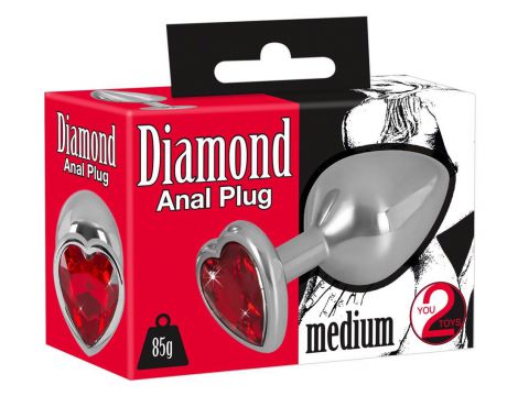 Korek analny Diamond aluminium You2Toys z czerwonym kamieniem 8,2 cm