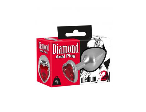 Korek analny Diamond aluminium You2Toys z czerwonym kamieniem 8,2 cm - 2