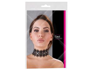 Haftowany choker Cottelli ACCESSOIRES czarny z perełkami i dżetami