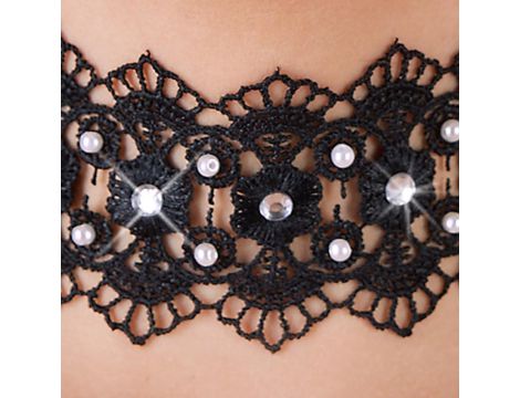 Haftowany choker Cottelli ACCESSOIRES czarny z perełkami i dżetami - 7
