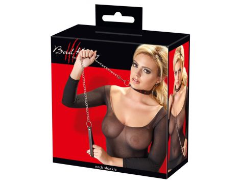 Obroża ze smyczą Bad Kitty czarna skóra z regulacją - 8