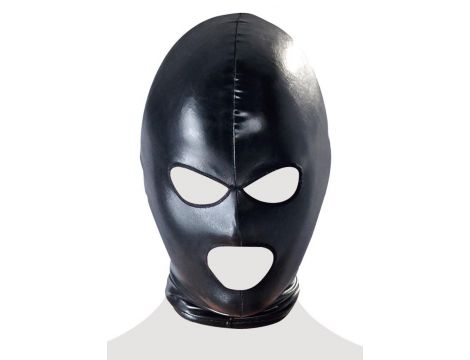 Maska BDSM wet look Bad Kitty czarna z otwartymi oczami i ustami - 7