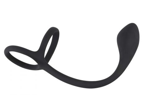 Pierścień na penisa i jądra z korkiem analnym Black Velvets 16 cm - 3