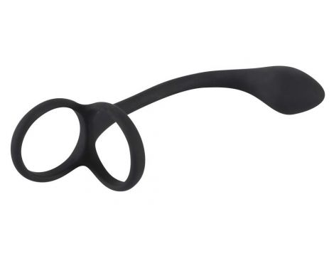 Pierścień na penisa i jądra z korkiem analnym Black Velvets 16 cm - 4