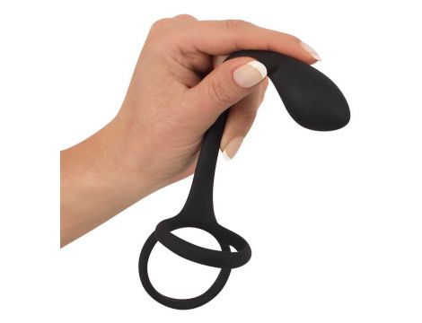 Pierścień na penisa i jądra z korkiem analnym Black Velvets 16 cm - 7