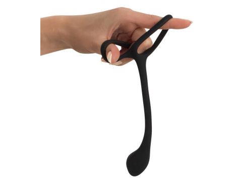 Pierścień na penisa i jądra z korkiem analnym Black Velvets 16 cm - 9