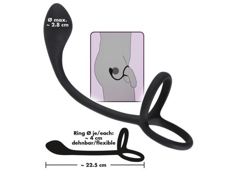 Pierścień na penisa i jądra z korkiem analnym Black Velvets 16 cm - 12