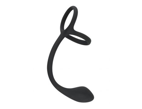 Pierścień na penisa i jądra z korkiem analnym Black Velvets 16 cm - 5