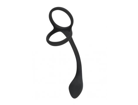 Pierścień na penisa i jądra z korkiem analnym Black Velvets 16 cm - 8