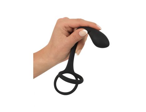 Pierścień na penisa i jądra z korkiem analnym Black Velvets 16 cm - 11