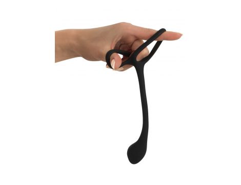 Pierścień na penisa i jądra z korkiem analnym Black Velvets 16 cm - 14