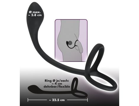 Pierścień na penisa i jądra z korkiem analnym Black Velvets 16 cm - 16