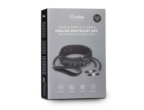 Kołnierz skórzany z łańcuchami na sutki EasyToys czarny - 10