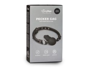 Knebel piłkowy z silikonowym penisem EasyToys czarny 9.5 cm