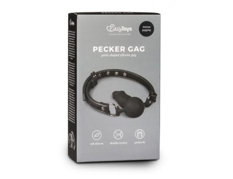 Knebel piłkowy z silikonowym penisem EasyToys czarny 9.5 cm