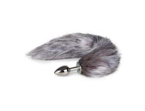 Srebrny metalowy korek analny z puszystym lisim ogonem EasyToys 40 cm