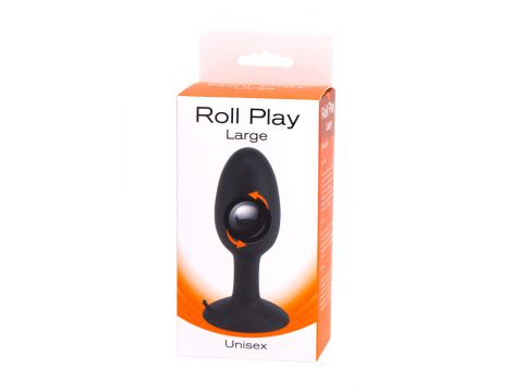 Korek analny Roll Play Large silikonowy czarny z wirującą kulką - 2