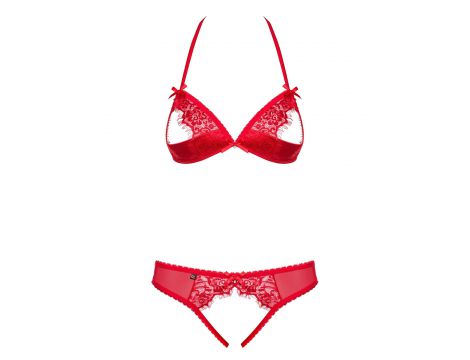 Komplet bielizny erotycznej Obsessive koronkowy czerwony S/M - 5