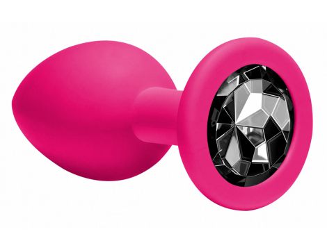 Korek analny silikonowy z czarnym kryształem Lola Toys różowy 8,5 cm - 3