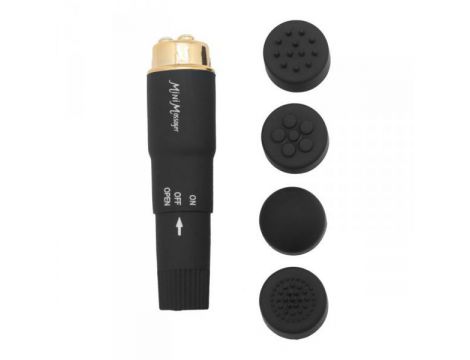Wibrator mini Toyz4lovers z 4 nasadkami wodoodporny 10 cm