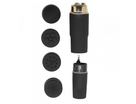 Wibrator mini Toyz4lovers z 4 nasadkami wodoodporny 10 cm - 4