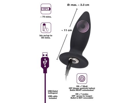 Korek analny wibrujący Black Velvets silikonowy USB 11 cm - 13