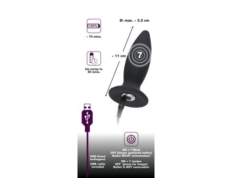 Korek analny wibrujący Black Velvets silikonowy USB 11 cm - 9