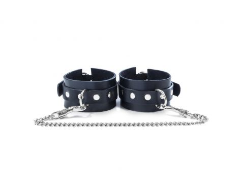 Kajdanki męskie Whips Collection skórzane 4 cm 25 cm łańcuch - 2