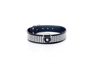 Obroża z kryształkami Fetish B Series srebrna 3 cm