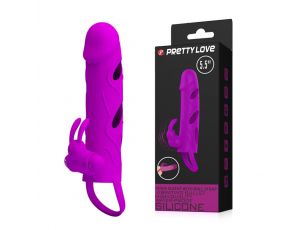 Wibrująca przedłużka na penisa z paskiem na jądra Pretty Love fioletowa