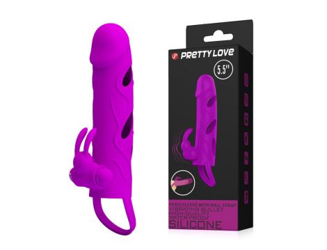 Wibrująca przedłużka na penisa z paskiem na jądra Pretty Love fioletowa