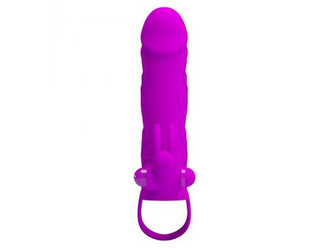 Wibrująca przedłużka na penisa z paskiem na jądra Pretty Love fioletowa - 5