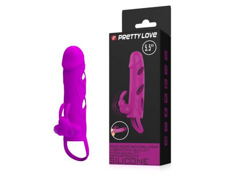 Wibrująca przedłużka na penisa z paskiem na jądra Pretty Love fioletowa - 9
