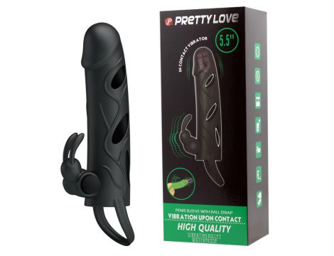 Przedłużka wibrująca na penisa z paskiem na jądra Pretty Love czarna